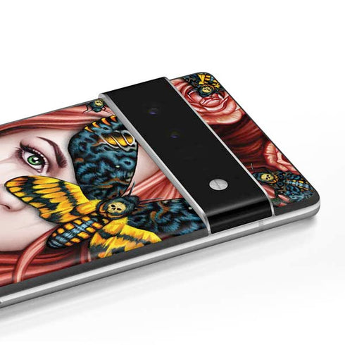 Gothic Woman and Death Moth Butterflies by Sarah Richter Google Pixel 6 Skin